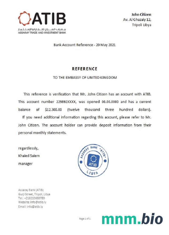 Libya Assaray Bank przykład odniesienia w formatach Word i PDF